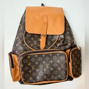 Source Unknown Tan and Brown Monogram Backpack